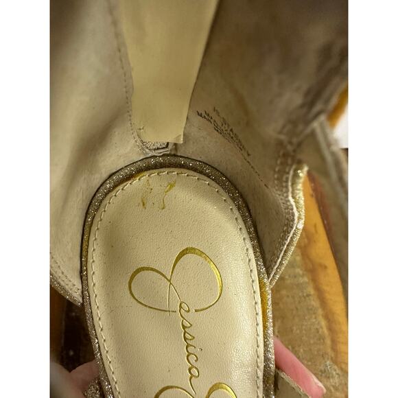 Jessica Simpson Women's Stassey Sandal Gold Glitter Size 7.5 Glam Evening Heels - Picture 10 of 11